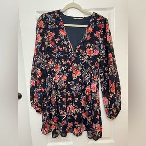 Dark floral V neck dress